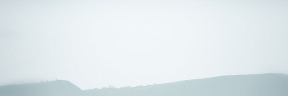 Minimalist landscape with blue light lines for atmosphere